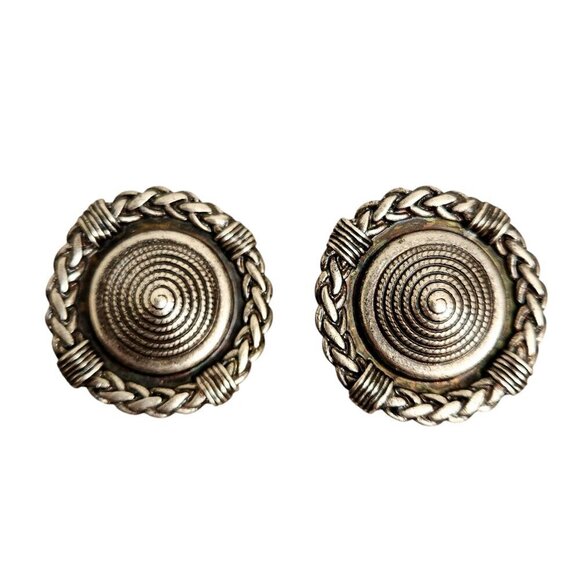 Robert Rose Aged Silver Tone Spiral Rope Woven Round Clip On Earrings - Picture 1 of 5